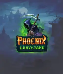 ELK Studios' Phoenix Graveyard game screen, showcasing the mystical graveyard and the legendary phoenix rising from the ashes. This image captures the slot's unique expanding reel feature, alongside its stunning symbols and supernatural theme. The design reflects the game's theme of rebirth and immortality, making it enticing for those interested in the supernatural.