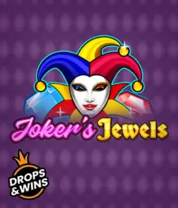 Enjoy the playful charm of the Joker's Jewels game by Pragmatic Play, highlighting a charming joker's mask adorned with a brightly colored jester hat. This graphic captures the light-hearted fun of classic slots, set against a purple background. Ideal for fans of joker-themed slots, delivering a thrilling play experience. 