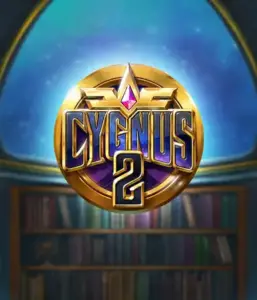 Discover the magical visuals of ELK Studios' Cygnus 2 Slot, showcasing a luxurious golden emblem with a bright design in purple and gold. With a backdrop of a mystical library backdrop, this image evokes the spirit of exploration and mystery. 